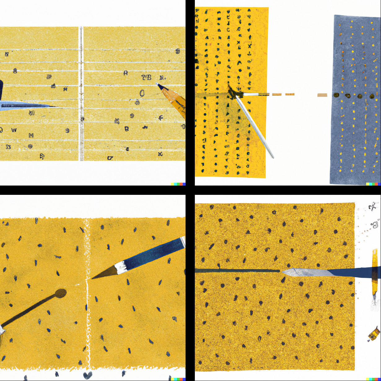 Top left: instructions by Sol LeWitt for wall drawing #118 and three interpretatoins by DALL·E 2 (top right and bottom).